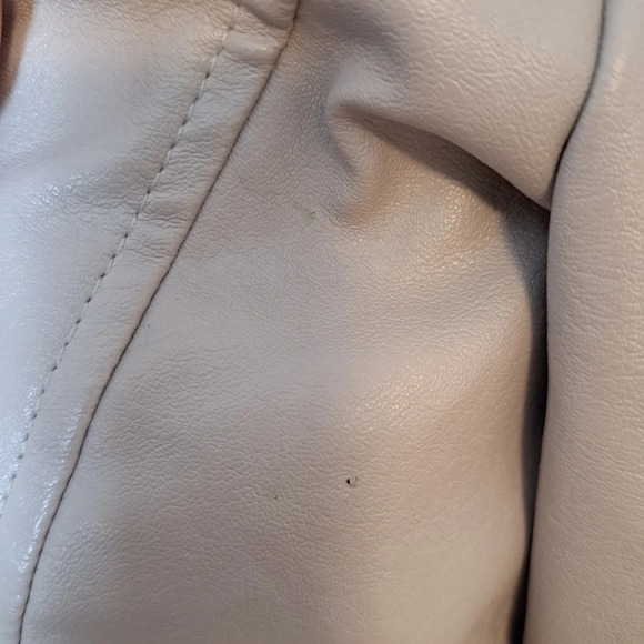 Abercrombie And Fitch Cream Gray Faux Leather Biker Moto Jacket Size Small - Picture 6 of 11